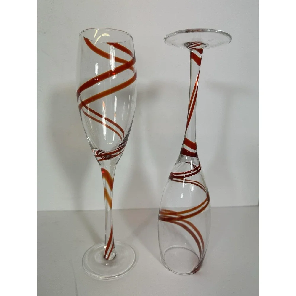 Pier 1 Champagne Glasses Double Swirl Red ~10